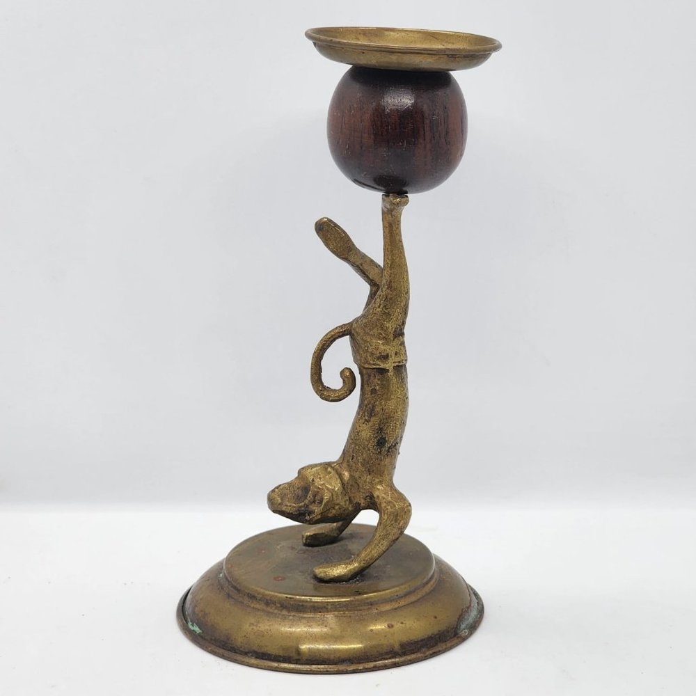 Vintage 1977 Arthur Court Brass Candle Holder - 7" Handstandle Design